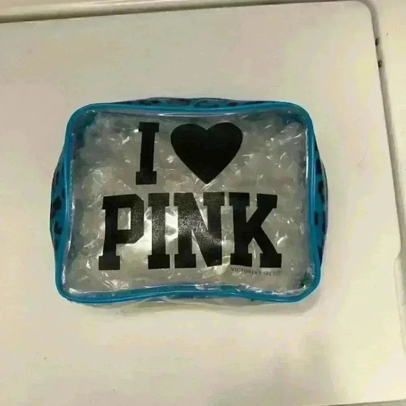 VICTORIA SECRET MAKEUP CASE BAG WITH BLUE LEOPARD ANIMAL PRINT - Picture 5 of 6